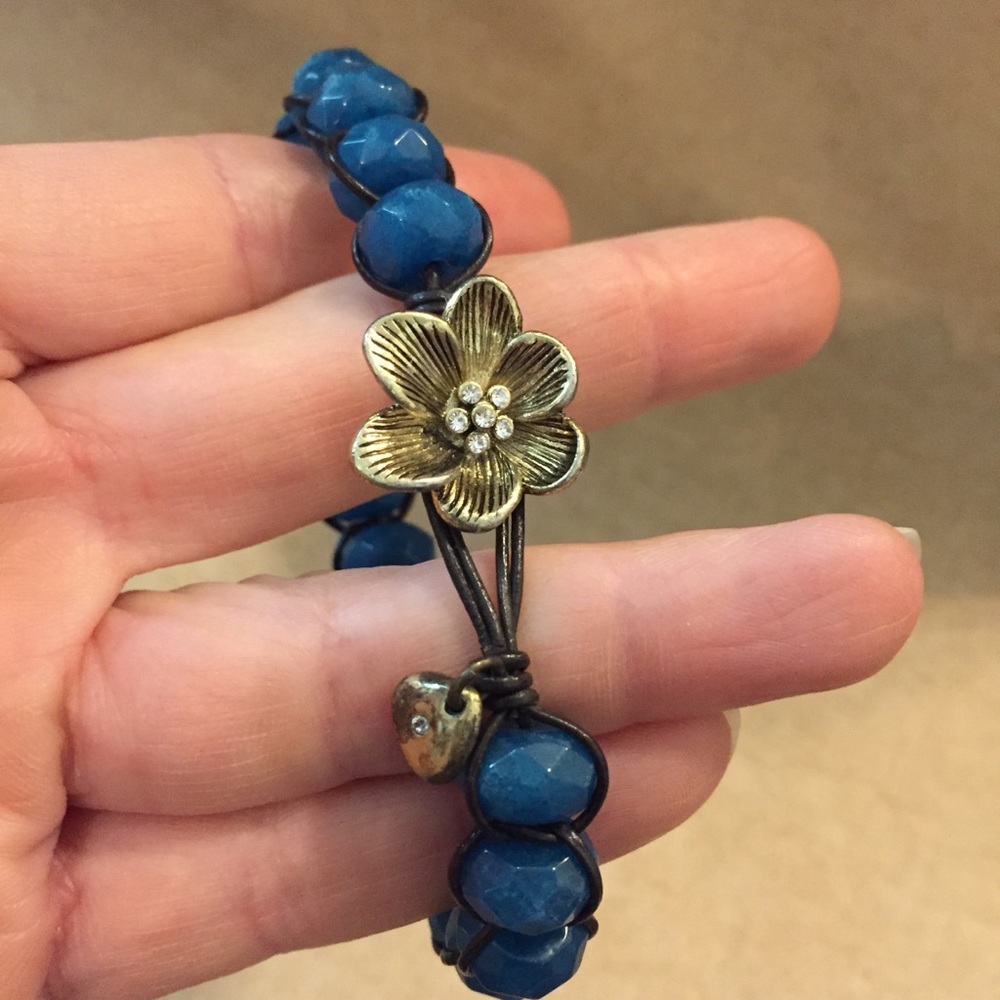 Fossil blue stone leather gold bracelet